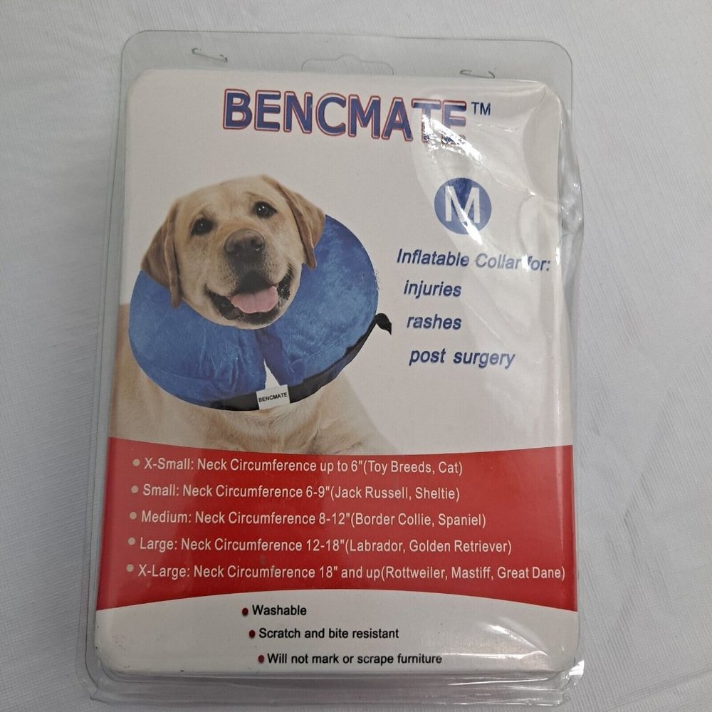 Inflatable Dog Collar Washable Bencmate MEDIUM BLUE boxed